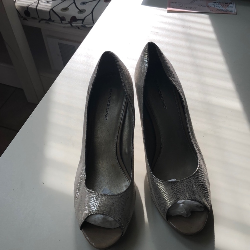 Gold peep toe platforms